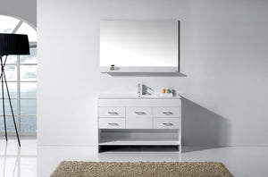 Virtu USA Gloria 48" Single Bath Vanity with White Ceramic Top and Integrated Square Sink with Matching Mirror