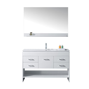 Virtu USA Gloria 48" Single Bath Vanity with Slim White Ceramic Top and Square Sink with Polished Chrome Faucet and Mirror - Luxe Bathroom Vanities Luxury Bathroom Fixtures Bathroom Furniture