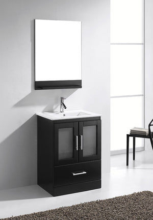 Virtu USA Zola 24" Single Bath Vanity with White Ceramic Top and Integrated Square Sink with Brushed Nickel Faucet with Matching Mirror