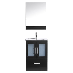 Virtu USA Zola 24" Single Bath Vanity with Slim White Ceramic Top and Square Sink with Brushed Nickel Faucet and Mirror - Luxe Bathroom Vanities Luxury Bathroom Fixtures Bathroom Furniture