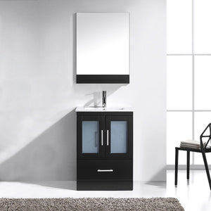 Virtu USA Zola 24" Single Bath Vanity with White Ceramic Top and Integrated Square Sink with Matching Mirror