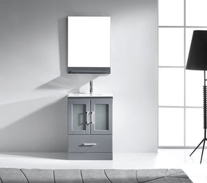 Virtu USA Zola 24" Single Bath Vanity with White Ceramic Top and Integrated Square Sink with Brushed Nickel Faucet with Matching Mirror