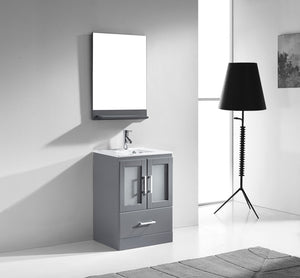 Virtu USA Zola 24" Single Bath Vanity with White Ceramic Top and Integrated Square Sink with Brushed Nickel Faucet with Matching Mirror