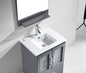 Virtu USA Zola 24" Single Bath Vanity with White Ceramic Top and Integrated Square Sink with Brushed Nickel Faucet with Matching Mirror