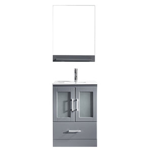 Virtu USA Zola 24" Single Bath Vanity with Slim White Ceramic Top and Square Sink with Brushed Nickel Faucet and Mirror - Luxe Bathroom Vanities Luxury Bathroom Fixtures Bathroom Furniture