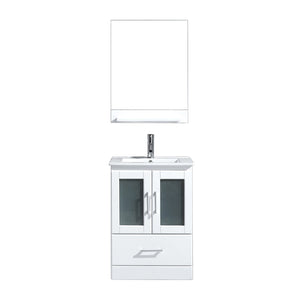 Virtu USA Zola 24" Single Bath Vanity with Slim White Ceramic Top and Square Sink with Brushed Nickel Faucet and Mirror - Luxe Bathroom Vanities Luxury Bathroom Fixtures Bathroom Furniture