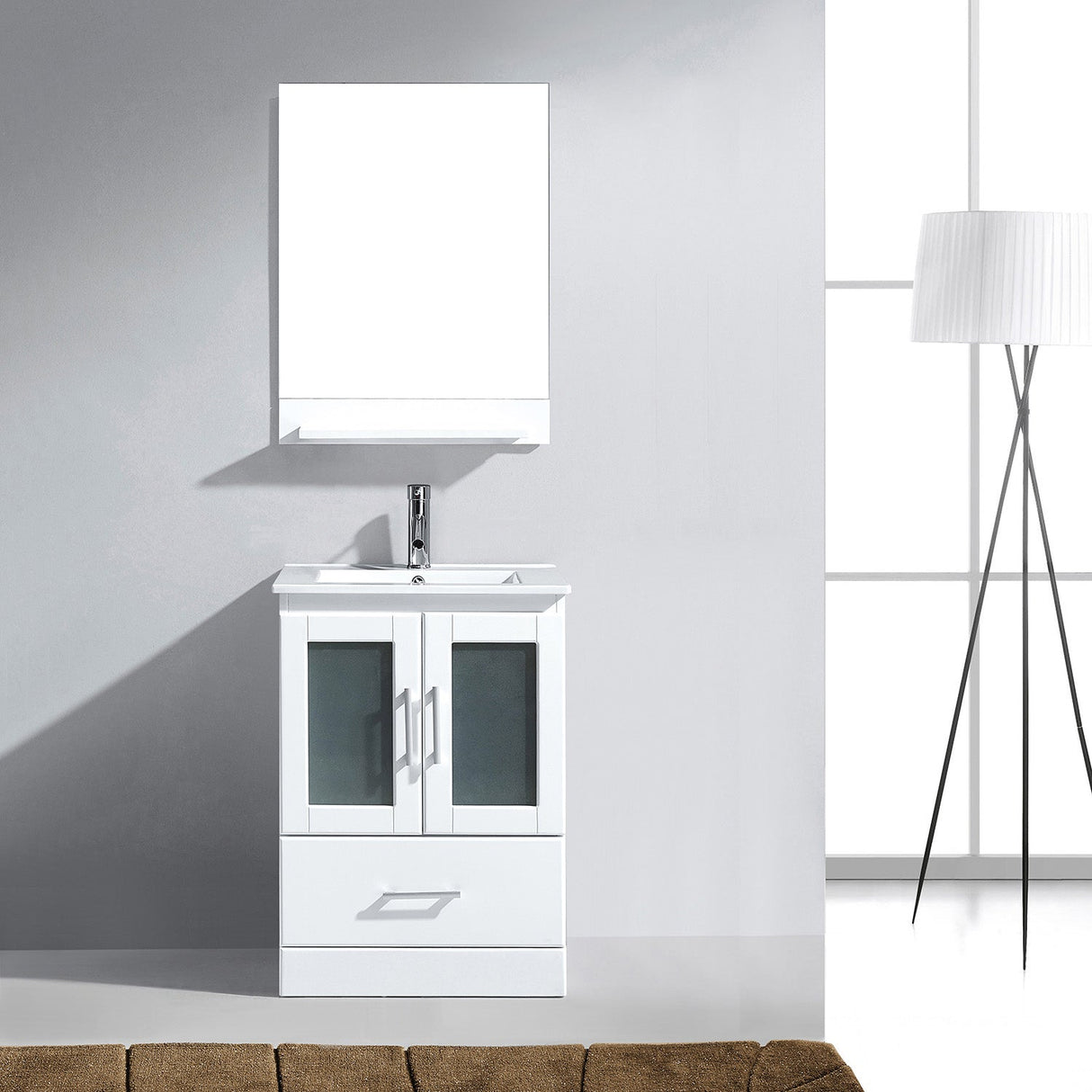 Virtu USA Zola 24" Single Bath Vanity with White Ceramic Top and Integrated Square Sink with Matching Mirror