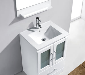 Virtu USA Zola 24" Single Bath Vanity with White Ceramic Top and Integrated Square Sink with Matching Mirror
