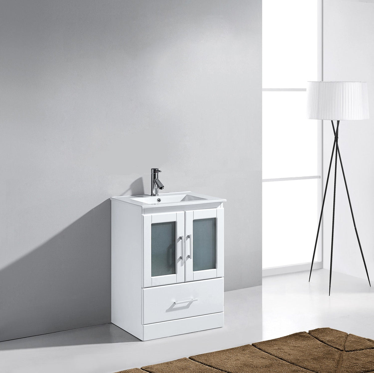 Virtu USA Zola 24" Single Bath Vanity with White Ceramic Top and Integrated Square Sink