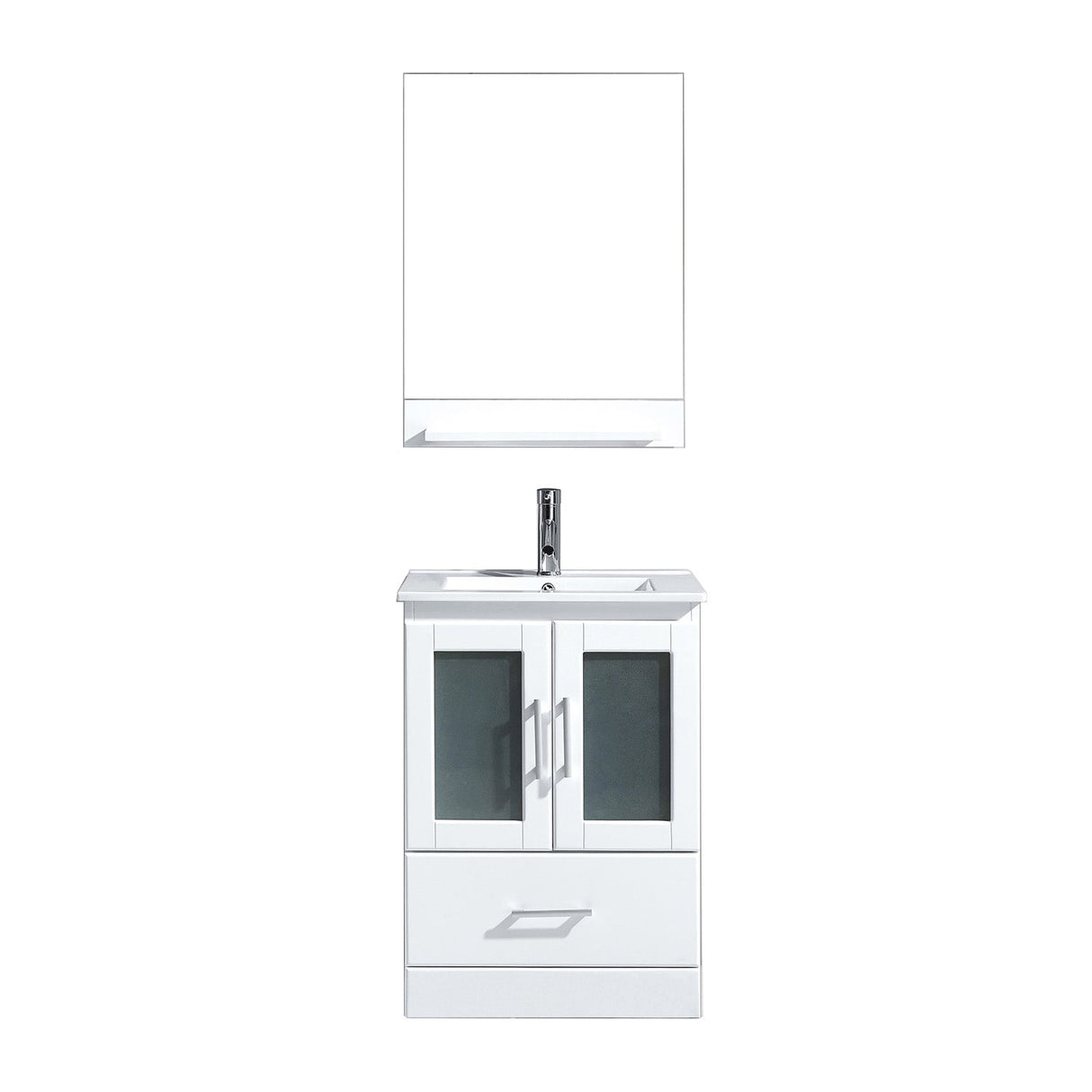 Virtu USA Zola 24" Single Bath Vanity with Slim White Ceramic Top and Square Sink with Polished Chrome Faucet and Mirror - Luxe Bathroom Vanities Luxury Bathroom Fixtures Bathroom Furniture