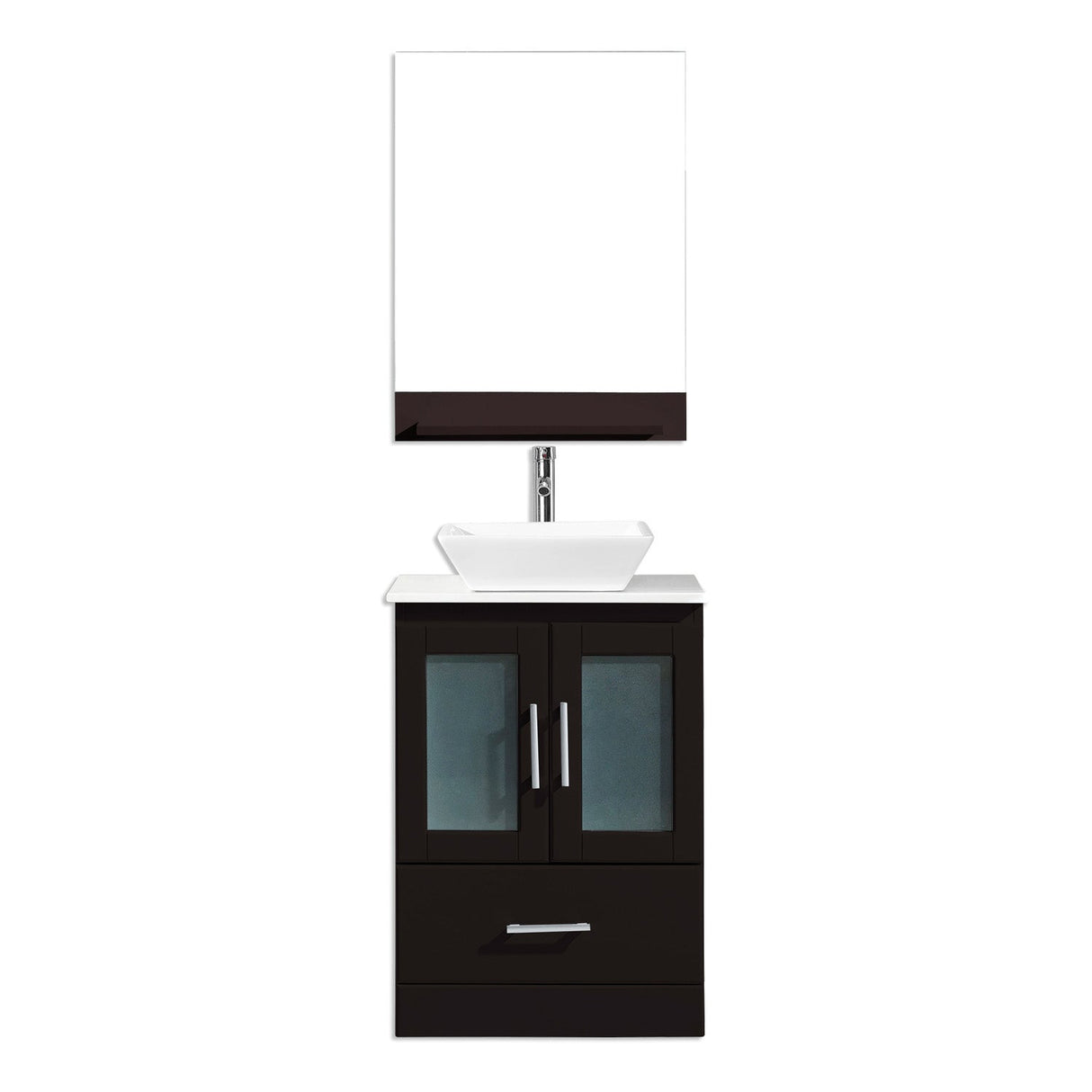 Virtu USA Zola 24" Single Bath Vanity with White Engineered Stone Top and Square Sink with Matching Mirror