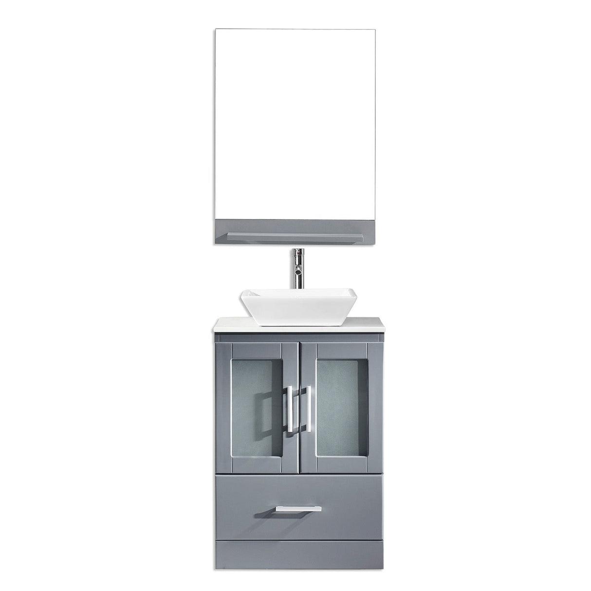 Virtu USA Zola 24" Single Bath Vanity with White Engineered Stone Top and Square Sink with Matching Mirror