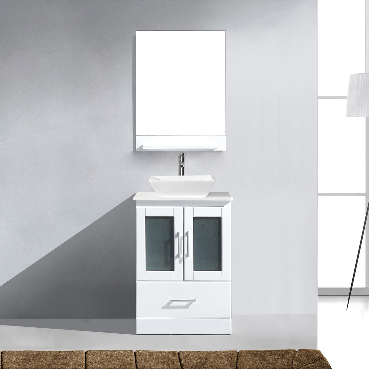 Virtu USA Zola 24" Single Bath Vanity with White Engineered Stone Top and Square Sink with Matching Mirror