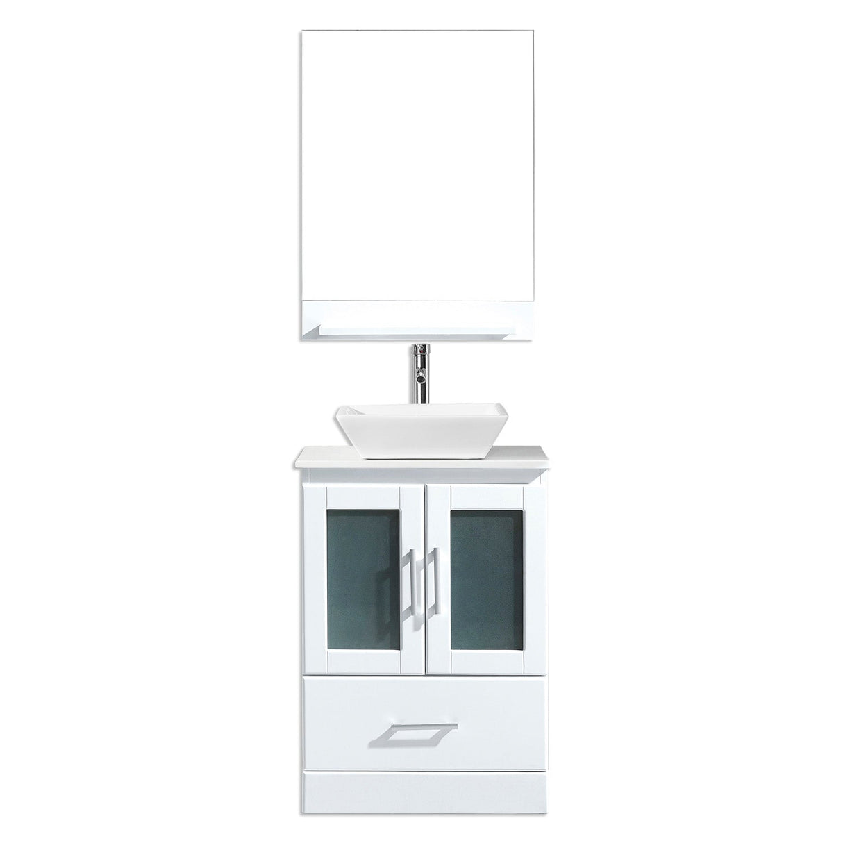 Virtu USA Zola 24" Single Bath Vanity with White Engineered Stone Top and Square Sink with Matching Mirror