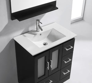 Virtu USA Zola 30" Single Bath Vanity with White Ceramic Top and Integrated Square Sink with Matching Mirror