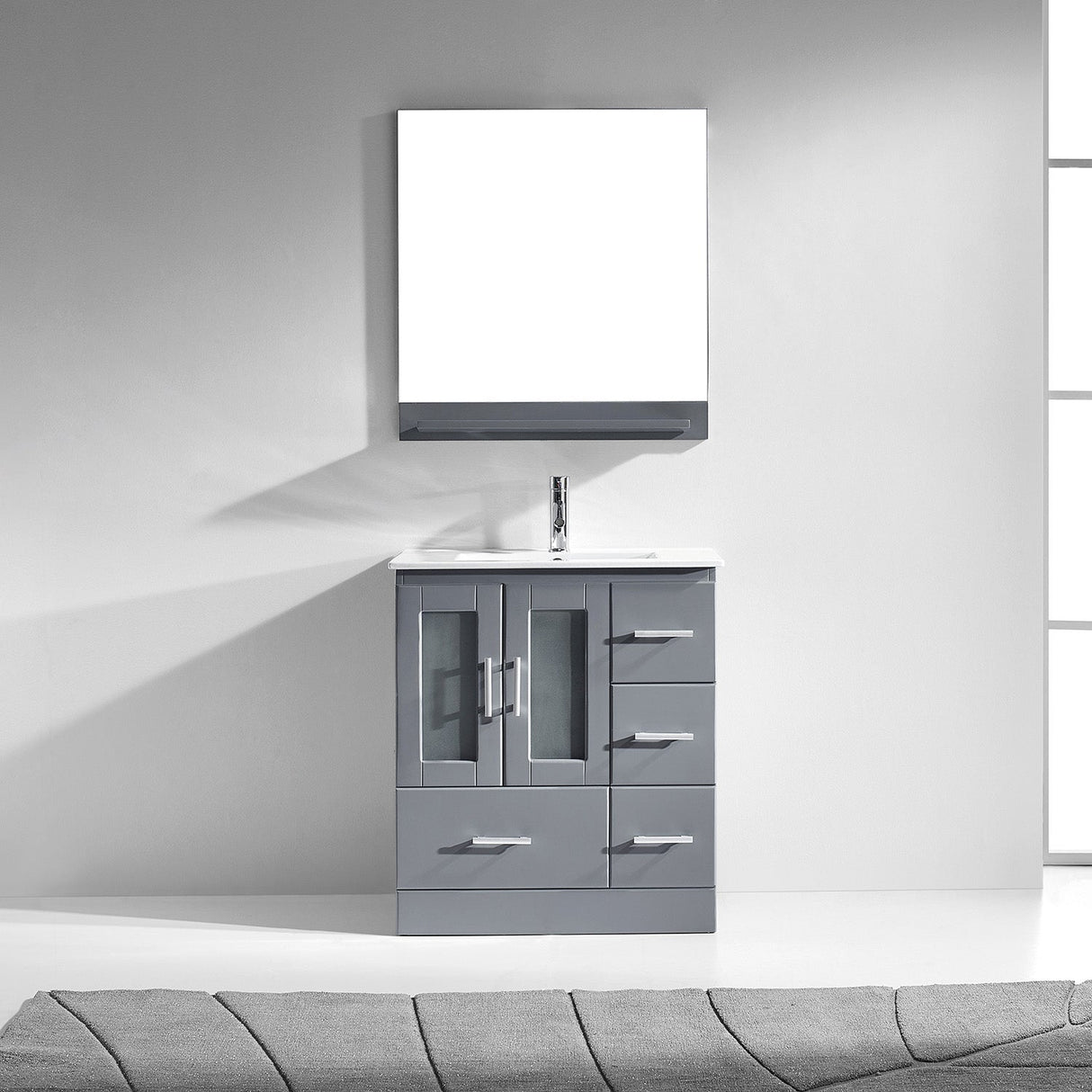 Virtu USA Zola 30" Single Bath Vanity with Slim White Ceramic Top and Square Sink with Brushed Nickel Faucet and Mirror - Luxe Bathroom Vanities Luxury Bathroom Fixtures Bathroom Furniture