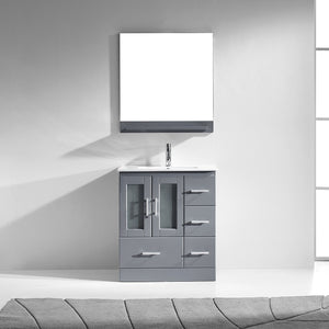 Virtu USA Zola 30" Single Bath Vanity with White Ceramic Top and Integrated Square Sink with Matching Mirror
