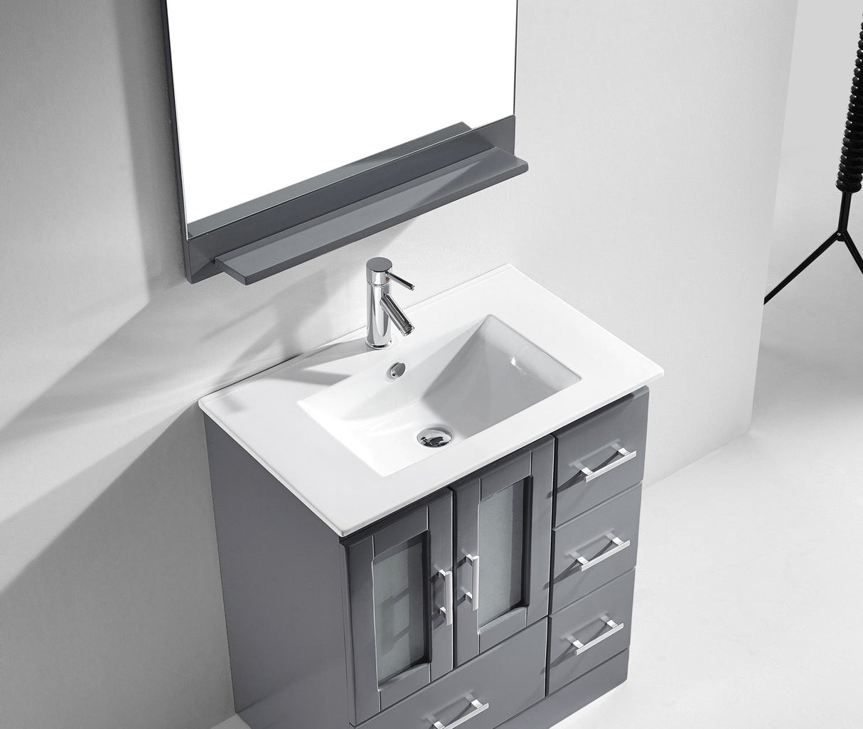 Virtu USA Zola 30" Single Bath Vanity with White Ceramic Top and Integrated Square Sink with Matching Mirror