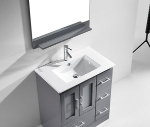 Virtu USA Zola 30" Single Bath Vanity with White Ceramic Top and Integrated Square Sink with Matching Mirror