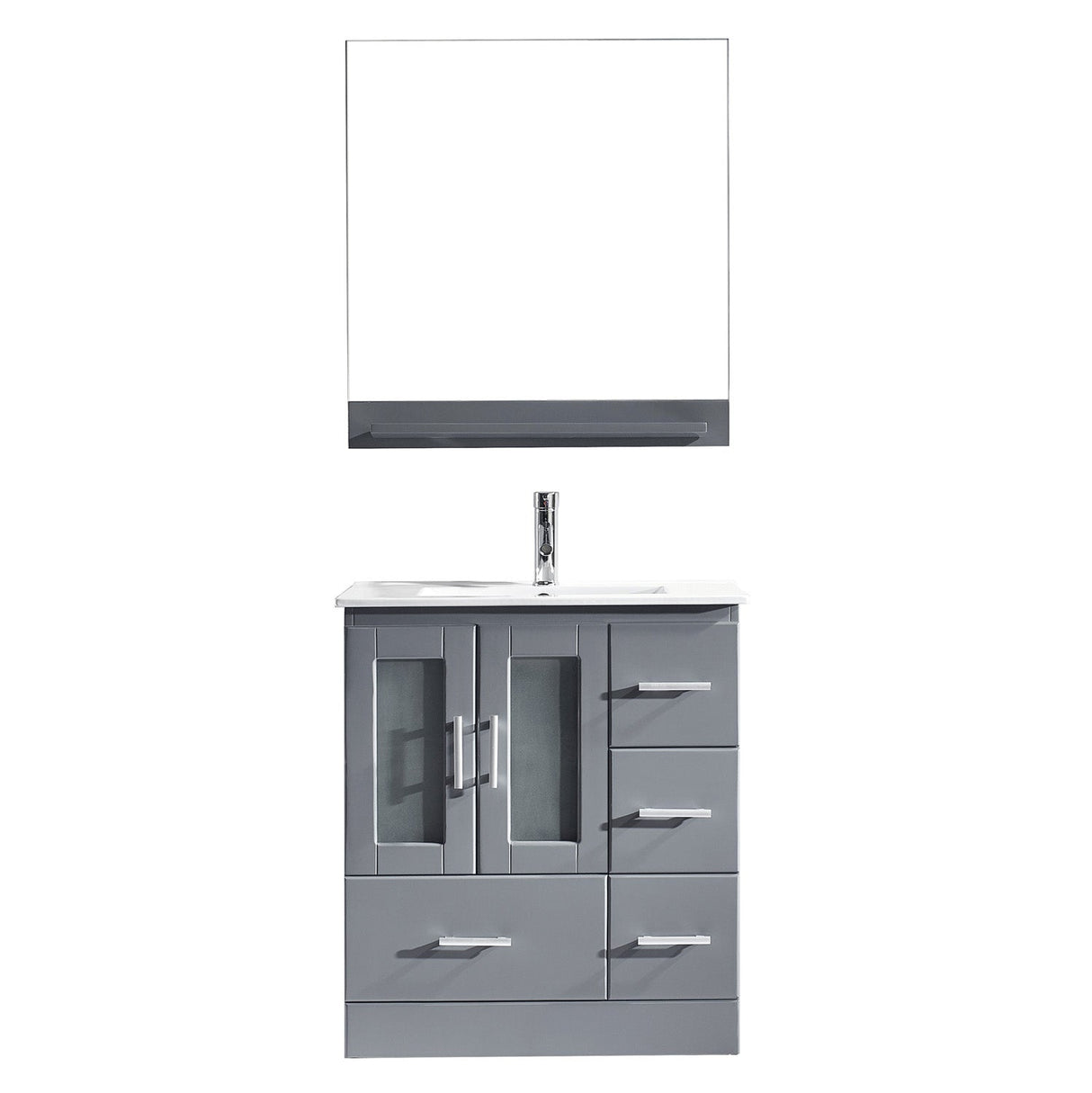 Virtu USA Zola 30" Single Bath Vanity with White Ceramic Top and Integrated Square Sink with Matching Mirror