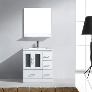 Virtu USA Zola 30" Single Bath Vanity with Slim White Ceramic Top and Square Sink with Brushed Nickel Faucet and Mirror - Luxe Bathroom Vanities Luxury Bathroom Fixtures Bathroom Furniture