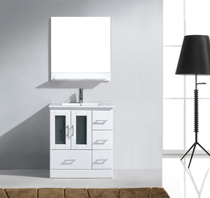 Virtu USA Zola 30" Single Bath Vanity with Slim White Ceramic Top and Square Sink with Polished Chrome Faucet and Mirror - Luxe Bathroom Vanities Luxury Bathroom Fixtures Bathroom Furniture