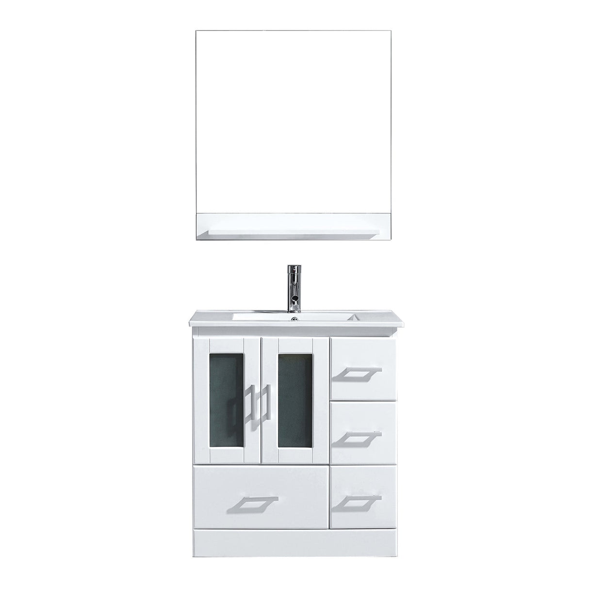 Virtu USA Zola 30" Single Bath Vanity with White Ceramic Top and Integrated Square Sink with Matching Mirror
