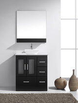 Virtu USA Zola 30" Single Bath Vanity in White with White Engineered Stone Top and Square Sink with Brushed Nickel Faucet with Matching Mirror