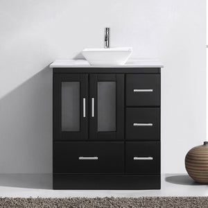 Virtu USA Zola 30" Single Bath Vanity with White Engineered Stone Top and Square Sink