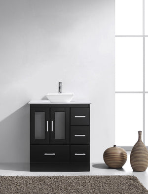Virtu USA Zola 30" Single Bath Vanity with White Engineered Stone Top and Square Sink