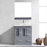 Virtu USA Zola 30" Single Bath Vanity with White Engineered Stone Top and Square Sink with Brushed Nickel Faucet and Mirror - Luxe Bathroom Vanities