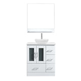 Virtu USA Zola 30" Single Bath Vanity in White with White Engineered Stone Top and Square Sink with Brushed Nickel Faucet with Matching Mirror