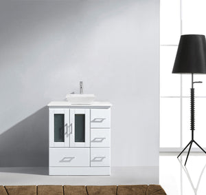 Virtu USA Zola 30" Single Bath Vanity with White Engineered Stone Top and Square Sink
