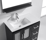 Virtu USA Zola 36" Single Bath Vanity with White Ceramic Top and Integrated Square Sink with Brushed Nickel Faucet with Matching Mirror