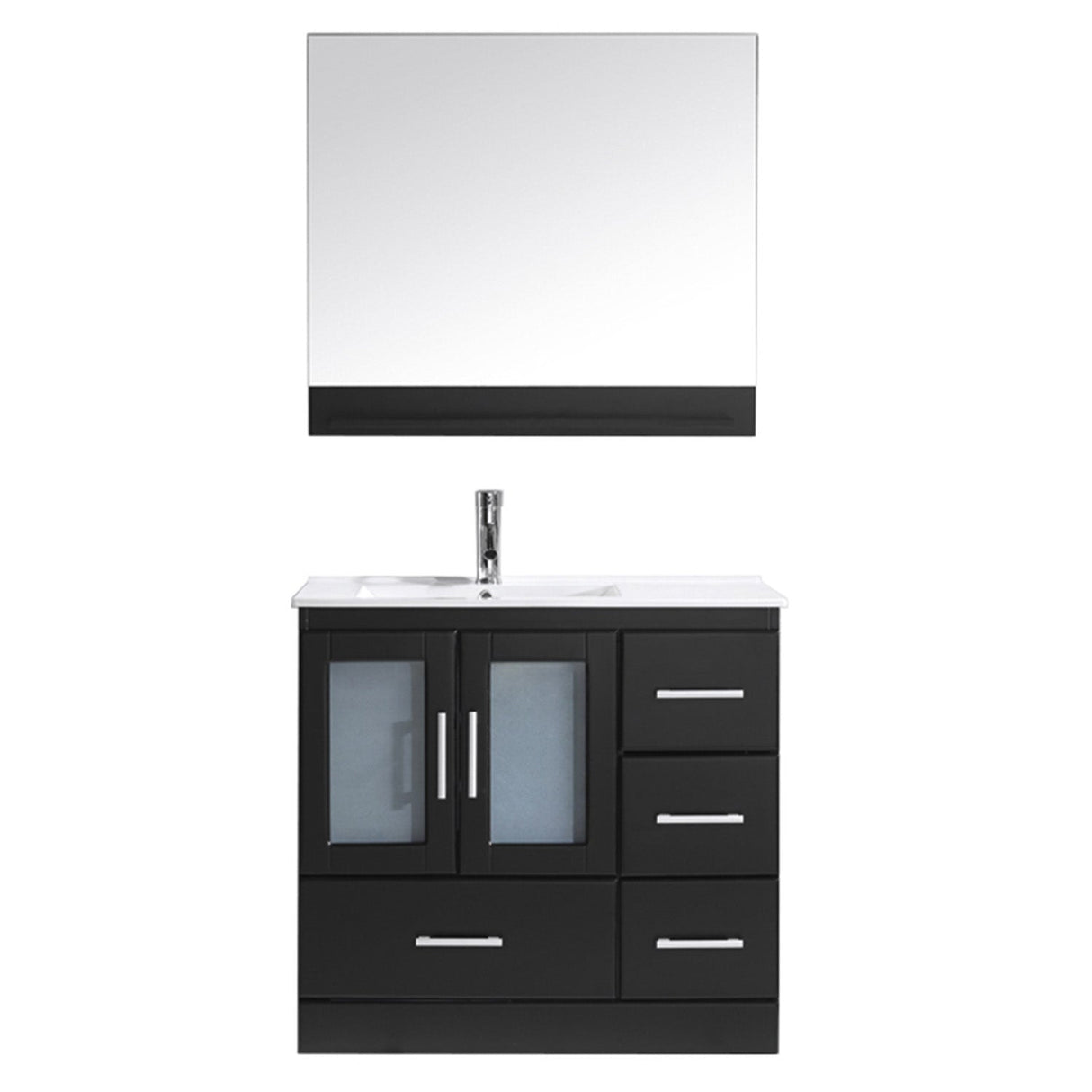 Virtu USA Zola 36" Single Bath Vanity with Slim White Ceramic Top and Square Sink with Brushed Nickel Faucet and Mirror - Luxe Bathroom Vanities Luxury Bathroom Fixtures Bathroom Furniture