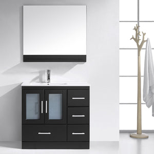 Virtu USA Zola 36" Single Bath Vanity with White Ceramic Top and Integrated Square Sink with Matching Mirror