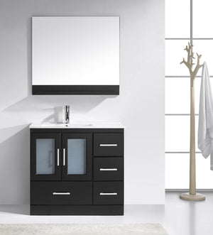 Virtu USA Zola 36" Single Bath Vanity with White Ceramic Top and Integrated Square Sink with Matching Mirror