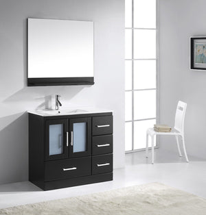 Virtu USA Zola 36" Single Bath Vanity with White Ceramic Top and Integrated Square Sink with Matching Mirror