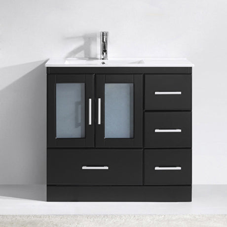 Virtu USA Zola 36" Single Bath Vanity with White Ceramic Top and Integrated Square Sink