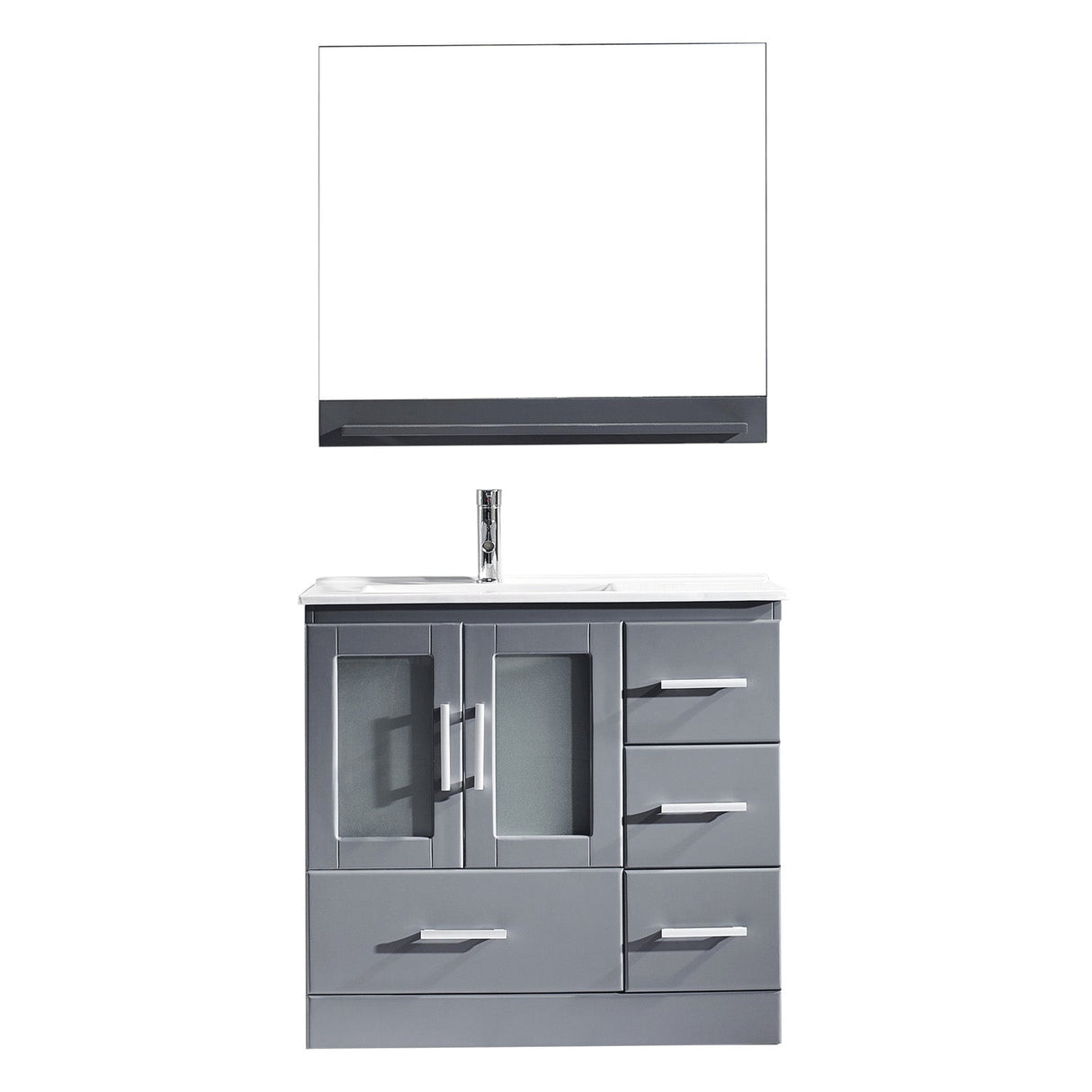 Virtu USA Zola 36" Single Bath Vanity with Slim White Ceramic Top and Square Sink with Brushed Nickel Faucet and Mirror - Luxe Bathroom Vanities Luxury Bathroom Fixtures Bathroom Furniture