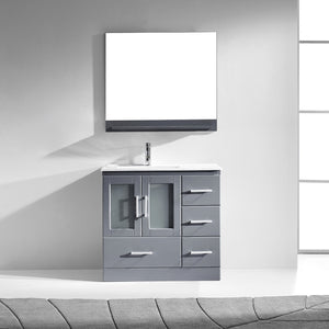 Virtu USA Zola 36" Single Bath Vanity with White Ceramic Top and Integrated Square Sink with Matching Mirror