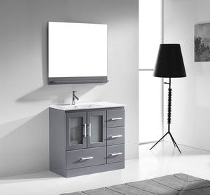 Virtu USA Zola 36" Single Bath Vanity with White Ceramic Top and Integrated Square Sink with Matching Mirror