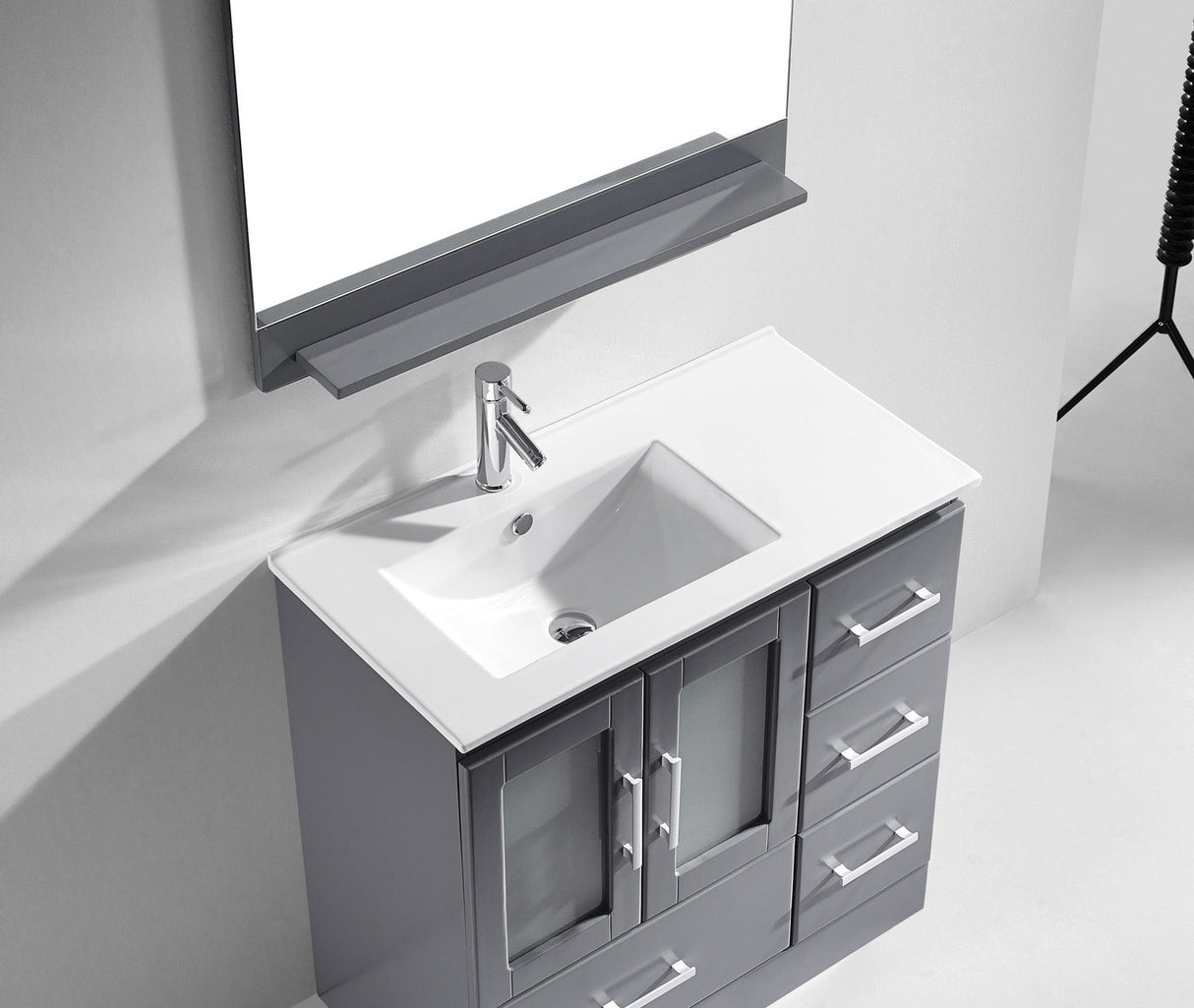 Virtu USA Zola 36" Single Bath Vanity with White Ceramic Top and Integrated Square Sink with Matching Mirror