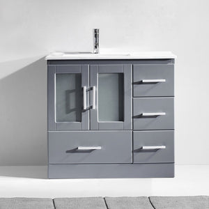 Virtu USA Zola 36" Single Bath Vanity with White Ceramic Top and Integrated Square Sink