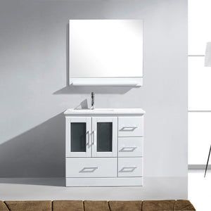 Virtu USA Zola 36" Single Bath Vanity with White Ceramic Top and Integrated Square Sink with Matching Mirror