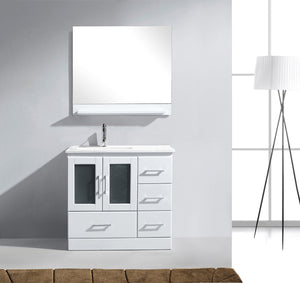 Virtu USA Zola 36" Single Bath Vanity with White Ceramic Top and Integrated Square Sink with Matching Mirror