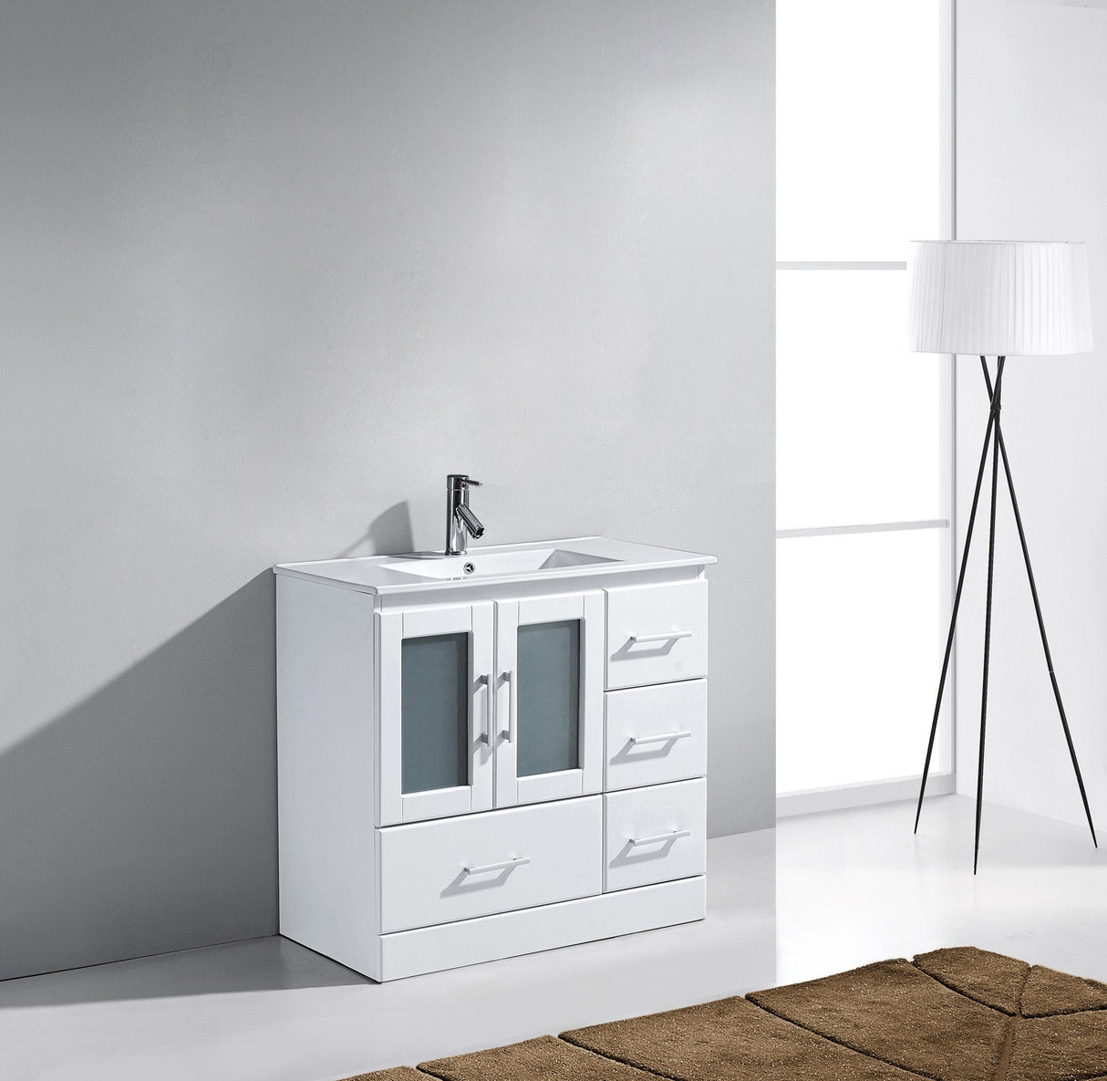 Virtu USA Zola 36" Single Bath Vanity with White Ceramic Top and Integrated Square Sink