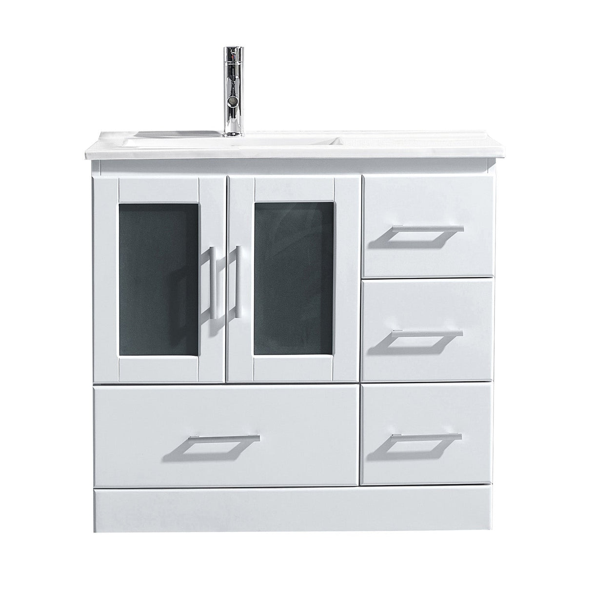 Virtu USA Zola 36" Single Bath Vanity with Slim White Ceramic Top and Square Sink with Polished Chrome Faucet - Luxe Bathroom Vanities Luxury Bathroom Fixtures Bathroom Furniture