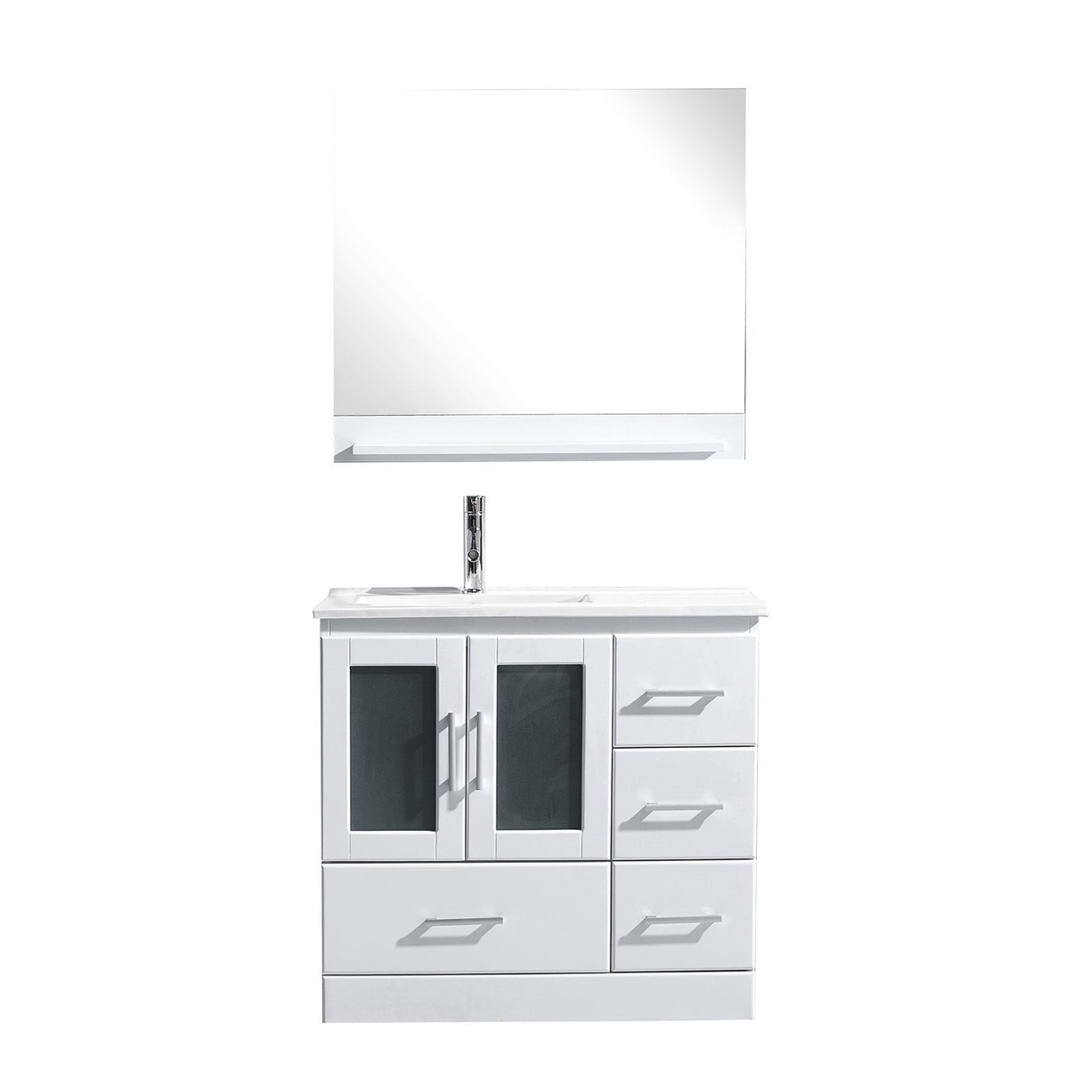 Virtu USA Zola 36" Single Bath Vanity with Slim White Ceramic Top and Square Sink with Polished Chrome Faucet and Mirror - Luxe Bathroom Vanities Luxury Bathroom Fixtures Bathroom Furniture