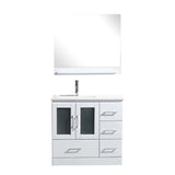 Virtu USA Zola 36" Single Bath Vanity with Slim White Ceramic Top and Square Sink with Polished Chrome Faucet and Mirror - Luxe Bathroom Vanities Luxury Bathroom Fixtures Bathroom Furniture
